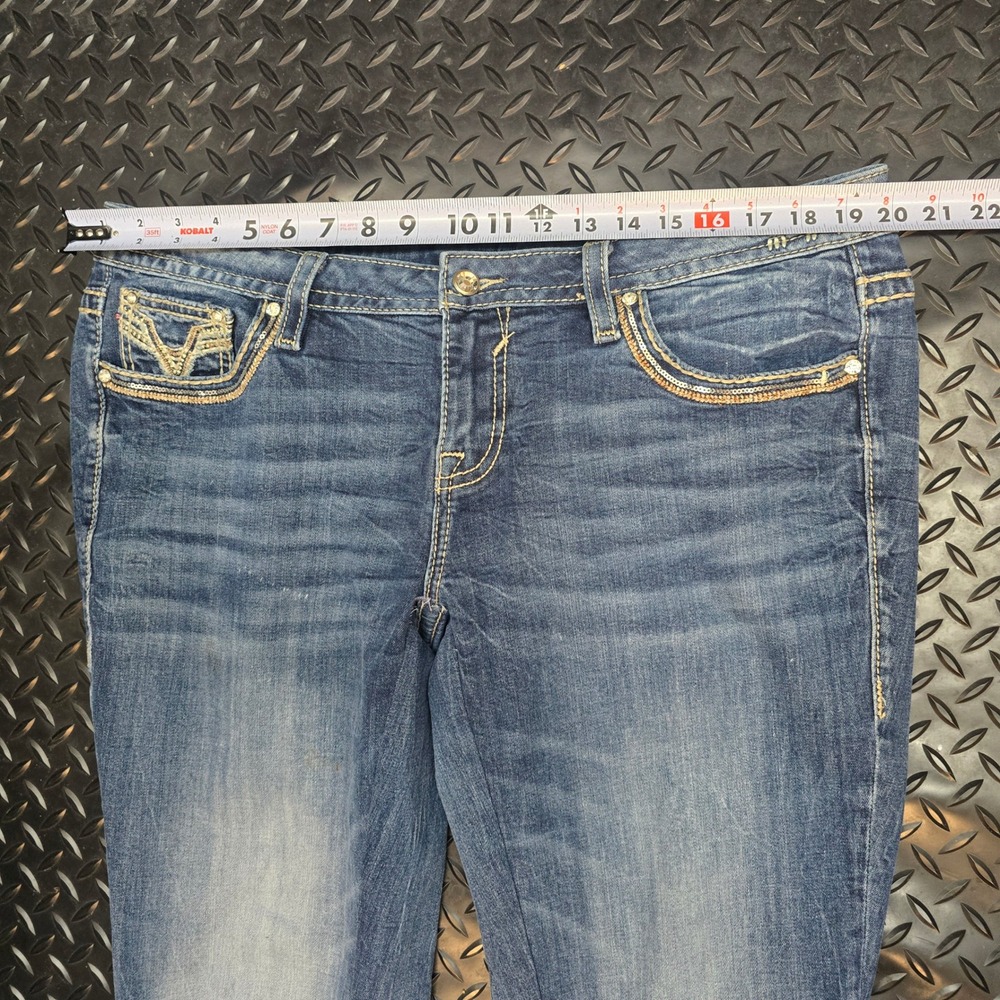 Vigoss Womens Bootcut Jeans Medium Wash Embellished Pockets Frayed Hem Size 20 - Picture 16 of 16